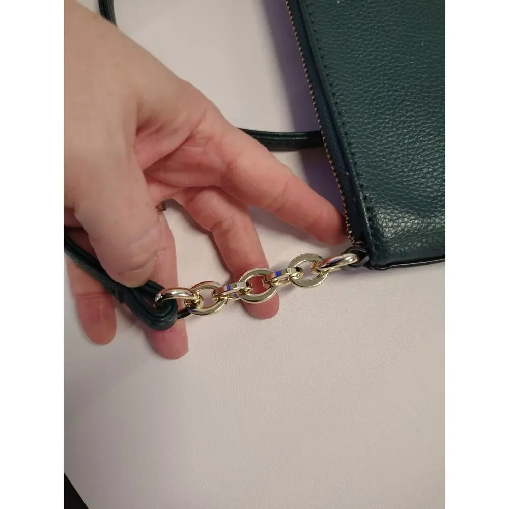 Karl Lagerfeld Paris Crossbody Bag Forest Green Gold Tone Hardware Faux Leather